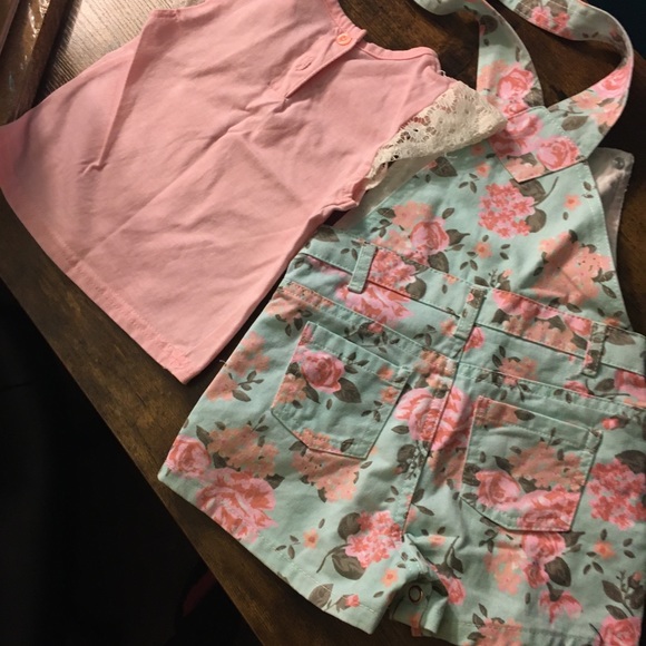 24M Floral overalls laced flutter sleeve top/belt - Picture 2 of 6